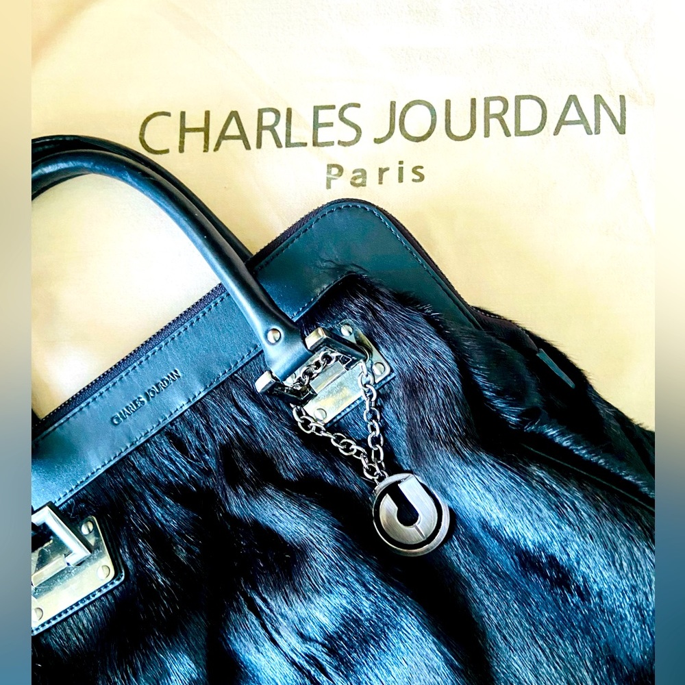 Charles Jourdan Paris Black Real Fur Handbag with Duster 🌟🌟🌟
